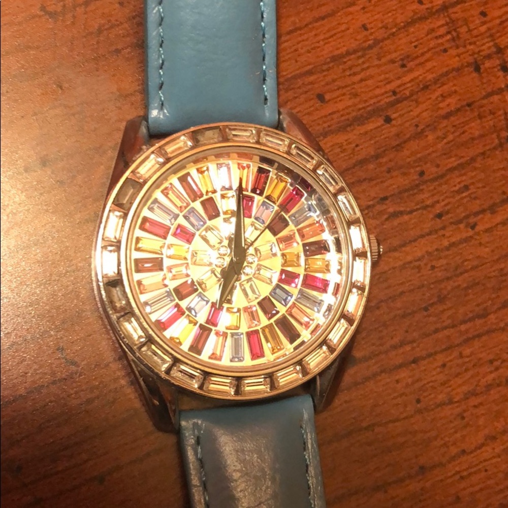 Sale! Blue leather & multi gemstone face watch.